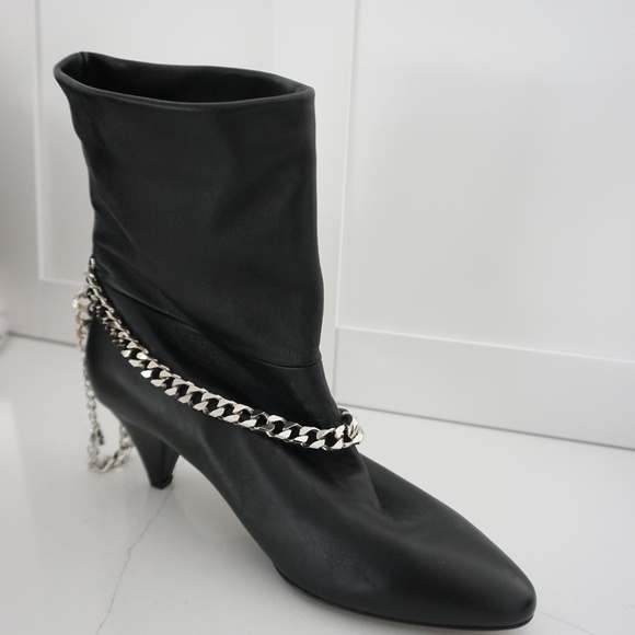 AleVi Milano Futura Chain Black Leather Ankle Booties Silver Wraparound Chain - Picture 2 of 8